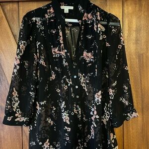 Banana Republic Black/Pink Floral Blouse